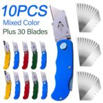 10Pcs Folding utility Knives & 30Pcs Blades Set for Crafts, Heavy Duty Retractable Box Cutters, Exacto Knife, Paper Cutter (Heavy Utility Knife)