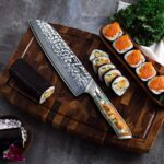 SANMUZUO 7″ Santoku Knife – Japanese Chef Knife – Hammered Damascus Steel & Resin Handle – YAO Series