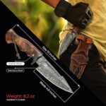 10” Fixed Blade Hunting Knives for Men, Damascus Hunting Knife with Holster, fixed blade tactical knives with Sheath, Survival Knife Fixed Blade EDC Knife, Bushcraft Knives, Ideal Camping Knife