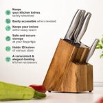 Coninx Acacia Wood Kitchen Knife Block – Professional Quality Wood Knife Organizer – Convenient & Secure Knife Stand To Save Space & Keep Knives Neat & Sharp – Knife Blocks for Kitchen Knife Storage