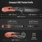 KEXMO Pocket Knife for Men – 3.46″ Sharp Blade Wood Handle Pocket Folding Knives with Clip, Glass Breaker – Durable Tactical Knives for EDC Work Survival Camping Fishing Hiking Hunting Gift Women