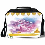 Insulated Lunch Bag,Ethnic,Ceremonial Celebration Theme Figures and Lion in Divine Scene Cultural Elements,Multicolor,for Work/School/Picnic, Grey