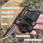 DRACHENADER EDC Fixed Blade Knife with Sheath 7.08″ Small Horizontal Carry Knife with Kydex Sheath, Full Tang 5Cr13mov Stainless Steel, Black, Neck Knife, Men Gifts