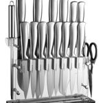 Chefrock 17 Piece Stainless Steel Kitchen Knife Set – Culinary Knife Set With Acrylic Stand Block – Includes Sharpener And Steak Knives Set – Best Gift Knife Block Set