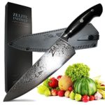 ZELITE INFINITY Chef Knife 10 Inch >> Executive-Plus Series >> Best Quality Japanese AUS10 Super Steel 45 Layer Damascus, Incredible G10 ‘Hump Back’ Handle, Full-Tang, Ultra-Deep 60mm Chefs Blade