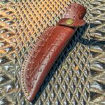 DamaskerUS 9″ Handmade Real Leather Sheath for Fixed Hunting Blade Knife Engraved/Belt Loop Brown