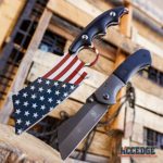 BUCKSHOT KNIVES Little Cleaver 2PC Combo Mini 6.5″ Assisted Open Folding Pocket Knife CLEAVER + CAMPING FIXED BLADE Charcoal American Flag 8″ CLEAVER FULL TANG Knife with Sheath Gift Set (Combo 2)