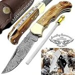 Best.Buy.Damascus1 Ultimate Folding knife Olive Wood Pocket Knife Compact, Damascus Knife – Ideal for Outdoor, Survival, Camping & Everyday Use Knife Set